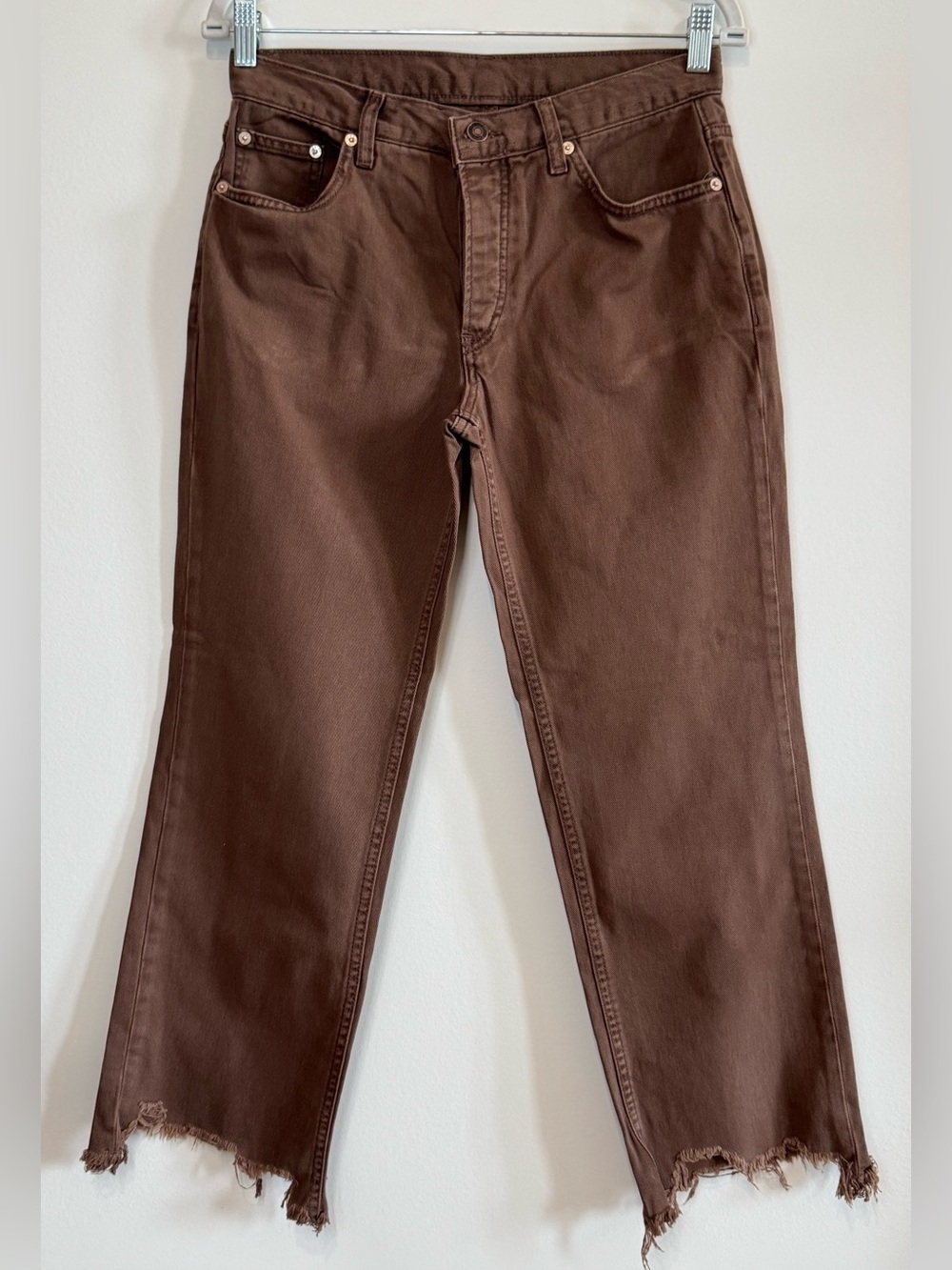 NEW Free People Brown Straight Leg Frayed Distressed Hem Jeans Size 28
